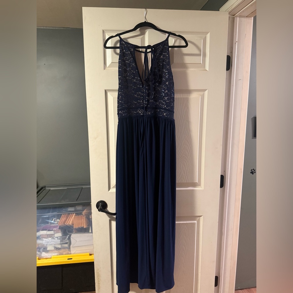 Elegant Navy Lace Gown